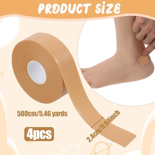 Image of 4 Rolls Tape Adhesive Pads Blister Prevention Tape, Patches for Pointe Shoes Foot Heel Toe Protector Pads, Anti-wear Heel Pads Foam Tape Waterproof Bandages Prevention Skin Feet Chafing