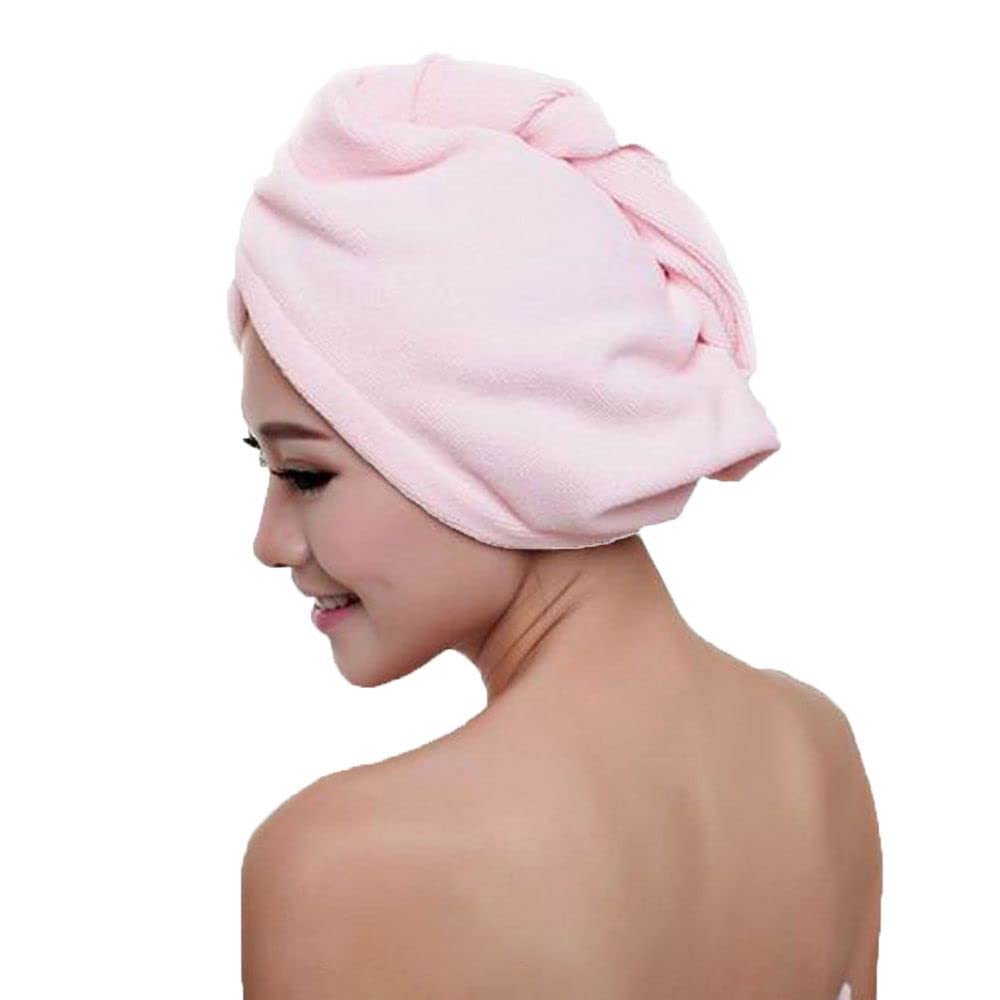Microfiber Hair Towel Wrap for Women, Hair Drying Towel with Button, Absorbent Quick Dry Hair Turban for Drying Curly Long Thick Hair(Pink)