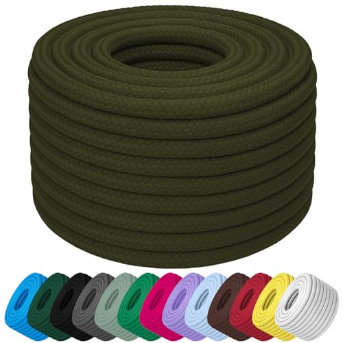 TECEUM Seil– 27.5M x 7mm (1/4 Inch) – Armeegrün - Starkes Allzweckseil - Camping, Basteln, Fahnenmast, drinnen und draußen - Polypropylen Nylon Poly Leichtgewicht Diamant geflochtene Schnur