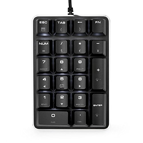 Qisan Mechanical Gaming Numeric Keypad/Keyboard 21 Keys Mini Numpad with Cherry MX Brown Switches White Backlight for iMac/MacBook - Black, Magicfore