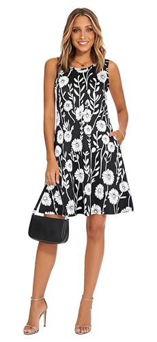 Image of Summer Dresses for Women 2026 Casual Sundresses Beach Cover Ups Sleeveless Tshirt Swing Dress with Pockets