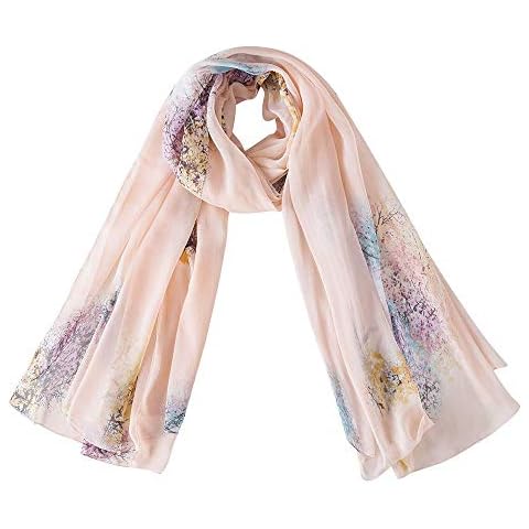 Womens100% Mulberry Silk Scarf Large All-Purpose Silk Shawl 87×59 Inches (Tree pink)(Size: One Size) Cover