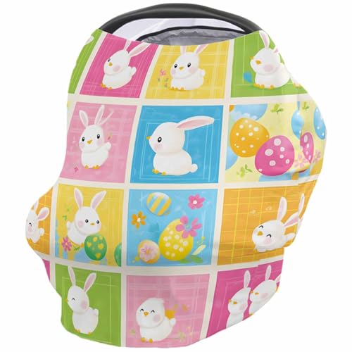Nursing Cover for Breastfeeding Scarf, Easter Bunny Eggs Pink Yellow Plaid Baby Car Covers Super Soft Multi Use for Canopy Shopping Cart Cover Blanket Stroller Cover