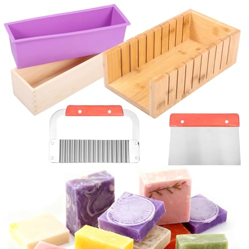Juego De 5 Moldes De Jabón De Silicona De 1400 Ml Con Caja De Madera Para Herramientas De Bricolaje Para Hacer Tartas De Chocolate Y Pudín