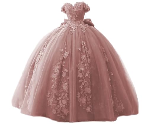 TRHTX Off Shoulder Dusty Rose Quinceanera Dresses Ball Gown Puffy