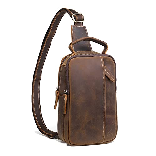 Messenger Bags Crazy Horse Leather Men's Strap Chest Day Pack Back Casual Messenger Bag Messenger Cowhide Shoulder Bag
