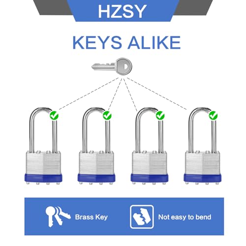 Image of Padlocks Keyed Alike, Pack of 100, Laminated Steel Keyed Lock (1-9 /16 inch, 40mm), Padlocks with Same Key, Long Shackle, for Toolbox, Locker & Storage Unit, and More