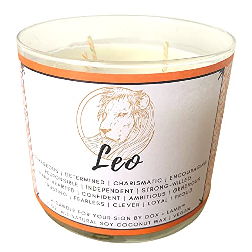 Dox+Lamb Leo Candle, Zodiac Sign Candle, Astrology Candle, Horoscope Candle, August Birthday Candle, Leo Gift Box, 11oz. All Natural Coconut Soy, Aromatherapy Candle, Vegan, Symbol(Leo)