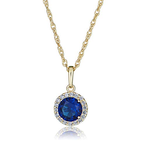 AVORA 10K Yellow Gold 12 Months 6mm Birthstone Simulated Diamond CZ Halo Pendant Necklace with 18