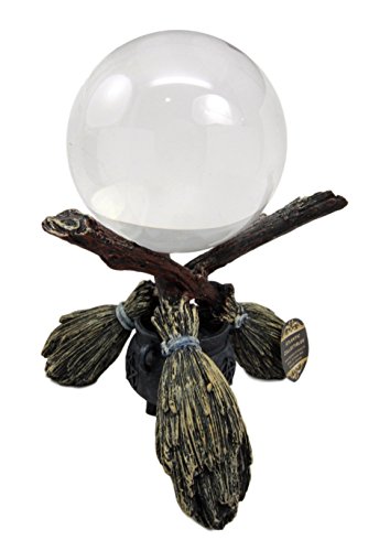Ebros Gift Wicca Psychic Fortune Teller Scrying Witch Crystal Glass Gazing Ball On Broomsticks And Potion Cauldron Figurine 8" H Witchcraft Wiccan Witches Decor Halloween Sculpture Decorative #TOP3