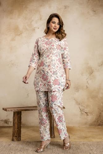 Image of Women's Pure Cotton Printed Night Suit,Top and Relaxed Pajama Set, Stylish Sleepwear