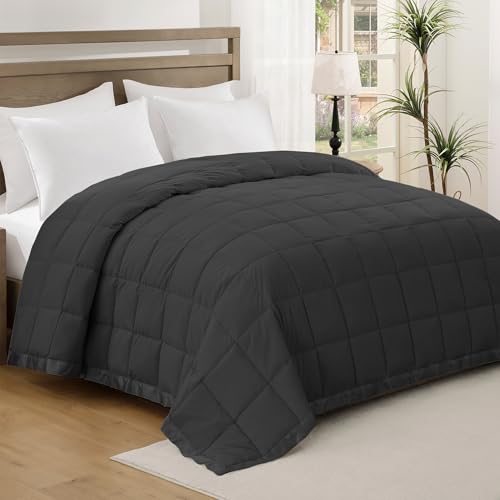 Image of UNIKOME Blankets King Size - Soft Lightweight Retro Down Alternative Blankets with Satin Trim, Cozy Luxury Bed Blanket for All Season, Black (108 inchX90 inch)