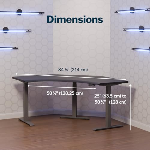 Image of Vari Command Center Electric Standing Desk - 120 Curved Sit-Stand Gaming Desk Corner Workstation for Triple Monitors + Sloped Front Edge, 4 Height Settings, 200 lb Capacity (Black Top /Slate Legs)