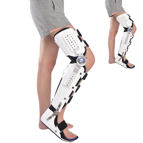アンローダー膝ブレース 膝関節固定ブレース フルレッグ ウォーキングブーツ付き 膝イモビライザー ロックダイヤルとサイド強力スタビライザー付き 太もも膝脚 足首固定肢ストラップ 男性と女性用(Adjustable,Right)