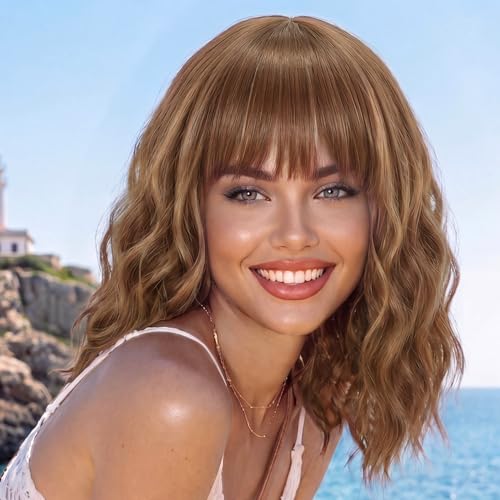 Image of AISI HAIR Wig with Bangs for Women Synthetic Heat Resistant Wigs (blonde highlight brown)