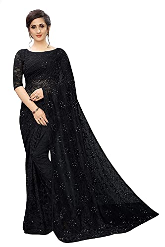 Sari jacquard en coton mélangé pour femme vêtement traditionnel noir avec tissu de chemisier