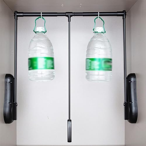 Adjustable Width Clothes Rack, Pull-Down Coat Hanger Drying Rack, Home Closet Lifting Rail（Black,85~115mm）