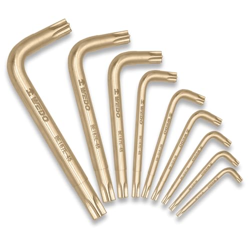 WEDO Juego de 9 llaves Torx sin chispas, T10, T15, T20, T25, T27T30, T40, T45, T50, juego de llaves Allen estrella sin chispas, llave Torx L, bronce de aluminio, resistencia a la corrosión