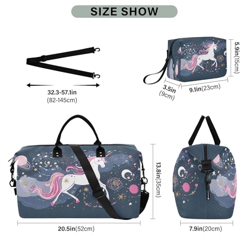 Weekender Bags Travel Duffel Gym Bag Unicorn Stars Planets Carry on Overnight Tote Bag with Toiletry Bag for Airplane Travel Trip Gym Yoga3