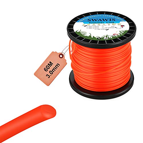 SWAWIS Fil de Coupe Nylon Rond 3,0mm/60m Bobine de Tondeuse Trimmer Line de Rechange pour Jardin de Mauvaises Herbes Fil pour débroussailleuse, Orange