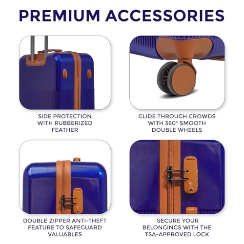 Image of Mode Maestro | Hard-Sided Polycarbonate Trolley Suitcase | 360 8-Wheel Easy Drag | Brown Color Accessories | Light-Weight | TSA Lock | 3-Yr Warranty | Check-in Luggage Bag 28in (Blue, 75cm (L))