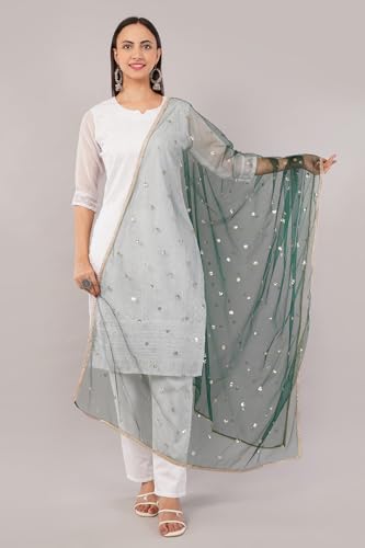 Image of Net Butti Dupatta for Women | Golden Lace Border Chunni | Butti Work Odhani | Wedding & Bridal Styling | Lightweight Drape | Kurti & Salwar Suit