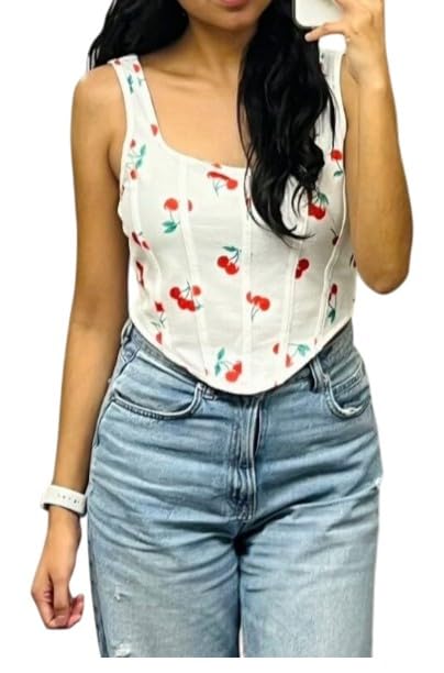 Image of mikuchiku Women's Floral Corset Tank Top, Printed, Sleeveless Crop Top