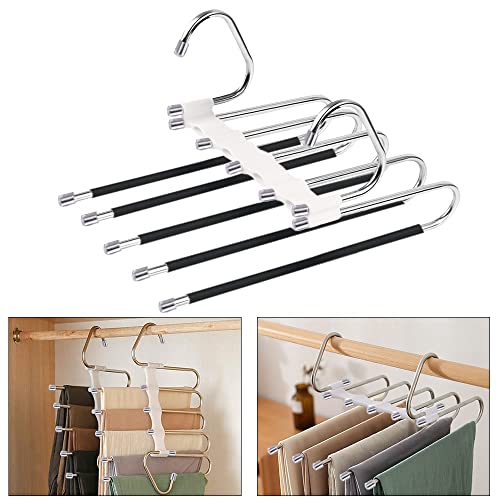 O-Kinee Cintre Pantalon Multiple Blanc, 2 Pièces Cintres Pantalons Cintre Gain de Place,Multi Cintre Magique Rangement Placard, Acier Inoxydable Multifonction Pliable Antidérapant Porte Jeans