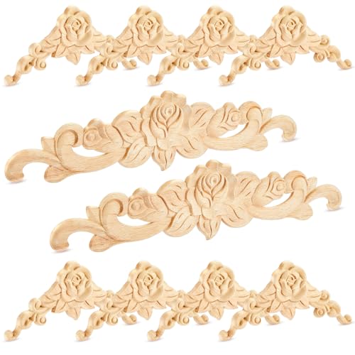 Yalikop 10 Pieces Wood Appliques Onlays Decorative DIY Wood Appliques and Onlays for Furniture Rose for Bed Door Wall Cabinet Wardrobe Furniture Decoration(Small Size)