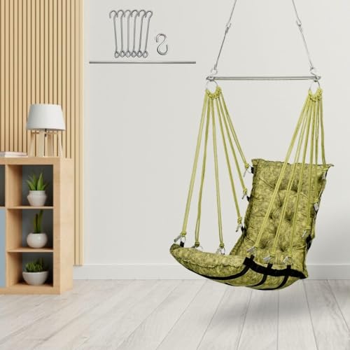 Image of Swingzy Make in India, Soft Leather Velvet Hanging Swing Chair, Jhula for Adults, Swing for Indoor /Outdoor, Home, Balcony & Garden, 200 Kgs Weight Capacity (Green, Free Hanging Accessories)(Cotton)