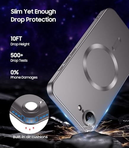 Image of DIZORO Magnetic Case for iPhone 17e / iPhone 16e Case [Compatible with MagSafe][Built-in Camera Lens Protector] Slim Soft Silicone Bumper Shockproof Metallic Luster Back Cover Phone Case (Space Grey)