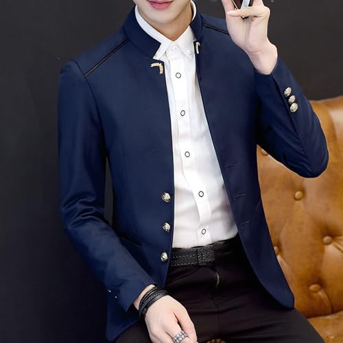 Blazer décontracté homme coupe ajustée avec col montant style tunique chinoise