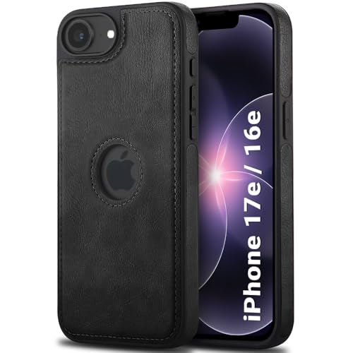 Image of TheGiftKart for iPhone 16e / iPhone 17e Case, Leather Finish Back Cover, Shockproof Design, Raised Edges for Camera & Screen Protection, Stunning Minimalist Design Back Cover Case (Black, Black)