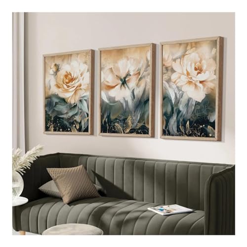Art mural fleurs bleu rose Peinture salon deco interieur