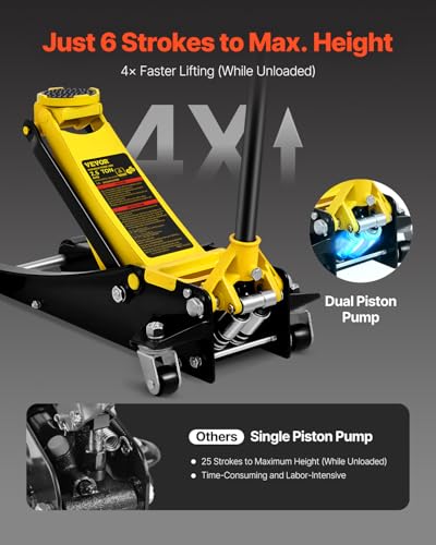 Image of VEVOR 2.5 Ton Low Profile, Heavy-Duty Steel Racing Floor Jack with Dual Pistons Quick Lift Pump, Lifting Range 3.64 inch-19.49 inch