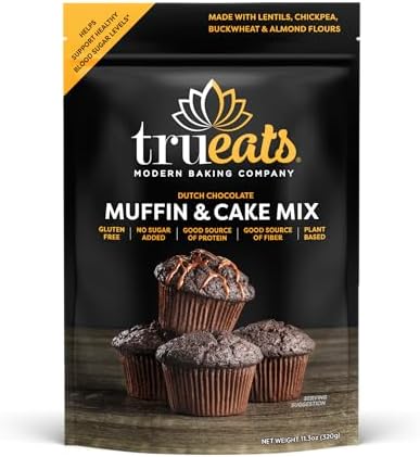 TruEats Muffin & Cake Mix - Dutch Chocolate: Low Glycemic, Protein & Fiber Rich, Gluten & Grain Free, Diabetic Friendly, Vegan Friendly, Dairy Free, Plant Based, No Sugar Added