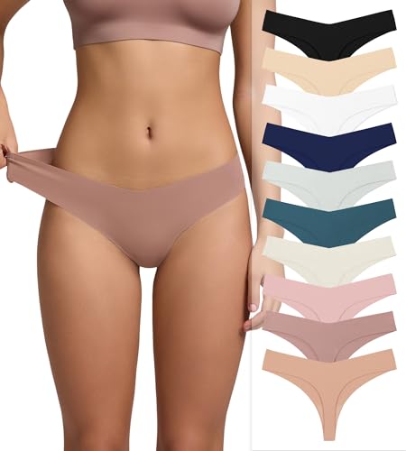 Image of Seamless Thongs for Women V-Shaped No Show Panties Soft Comfortable Breathable Workout Underwear Multiple Pack