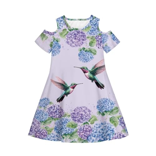 PinUp Angel Girl's Short Sleeve Cold Shoulder Casual Cute Graphic Patterned Flowy Dress for Kids Graduation Party