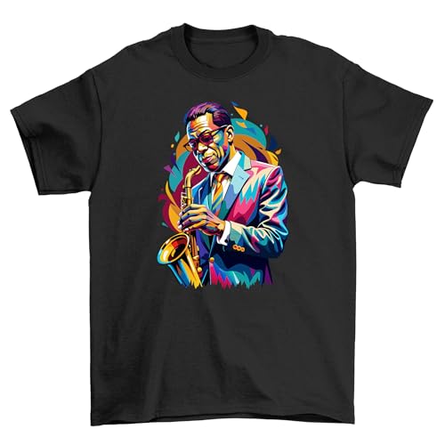 Retro_7 - Maglietta per sassofono con stile, 100% cotone, design unisex, perfetta per gli amanti della musica, Nero , L Retro_7 - Maglietta per sassofono con stile, 100% cotone, design unisex, perfetta per gli amanti della musica, Nero , L