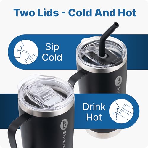 Image of 20 oz Insulated Tumbler with Handle Stainless Steel Travel Coffee Mug with Lid and Straw, Double Wall Tumbler Cups for Women and Men, BPA Free (Mango Yellow)