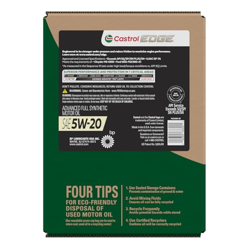 Image of Castrol EDGE 5W-20 Advanced Full Synthetic Motor Oil, 5 Quarts, Eco Pack
