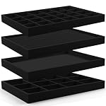 Lainrrew Jewelry Tray, 4 Pack Jewelry Organizer Velvet Jewelry Tray Stackable Jewelry Trays, Necklace & Earring Holder, Divided Bracelet & Ring Storage, 13.8"x9.5"x1.2" - Elegant Display Case (Black)