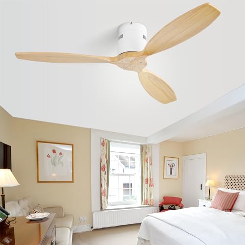 Sofucor 52'' Low Profile Ceiling Fan Remote Control without Lights,Wood Flush Mount White Ceiling Fans no light, Modern Ceiling Fan Reversible DC for Bedroom,Farmhouse,Living Dining Room,Kitchen by Sofucor - Image 8
