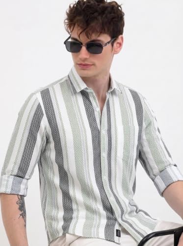 Image of Youth First Men's Cotton Blend Casual Shirt | Regular Fit Solid Full Sleeve Button Down Collared Shirts | Comfortable Formal Office Business Casual for Men