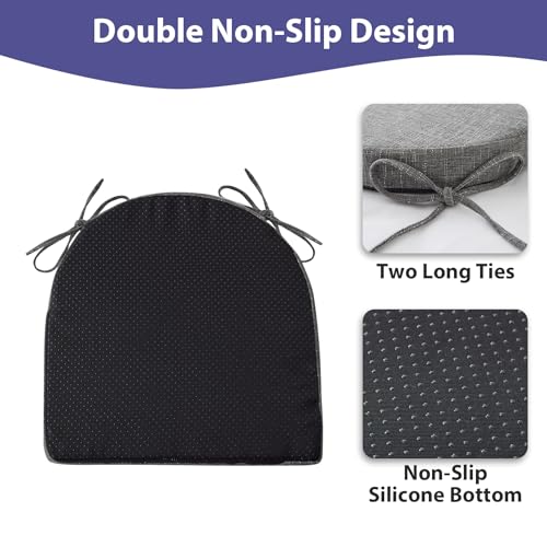 Image of IPYNBAP Chair Cushions for Dining Chairs, Kitchen Chair Cushions, 16'' x 16'' x 2'', Non Slip Indoor Seat Cushions, Chair Pads for Dining Chairs with Ties & Removable Cover, Set of 2, Dark Grey