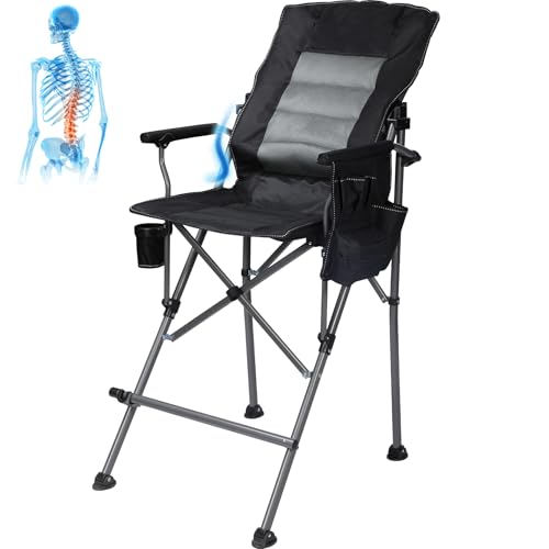 Stonehomy Extra Tall Folding Chairs for Adults 330lbs with Adjustable Backrest, Portable Bar Height Foldable Director Chairs with Lumbar Support, Comfortable with High Back and Footrest, Black