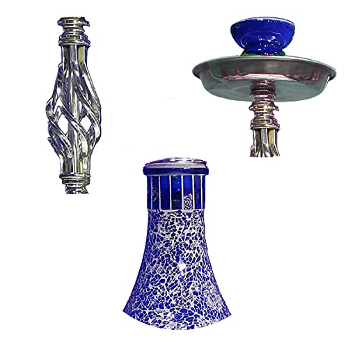 MADGROW Murano Shisha Blau Party Glas, Metallkörper und zwei Schläuchen, 45 cm, Super Pack mit 5 Düsen XXL + Zange… – Bild 5