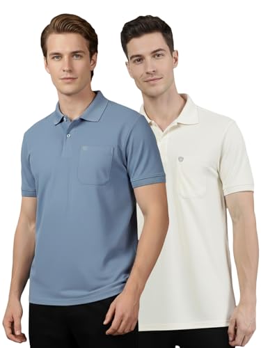 Image of Lux Cozi Men's Cotton Blend Polo T-Shirt with Chest Pocket | Collar T-Shirts for Men | Half Sleeves | Plain - Regular Fit (Pack of 2)