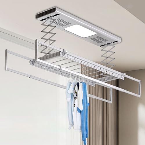 Ceiling-Mounted Clothes Drying Rack with Remote Control, High Load Capacity, LED Light, Constant Temperature Drying for Balcony & Laundry Room Use