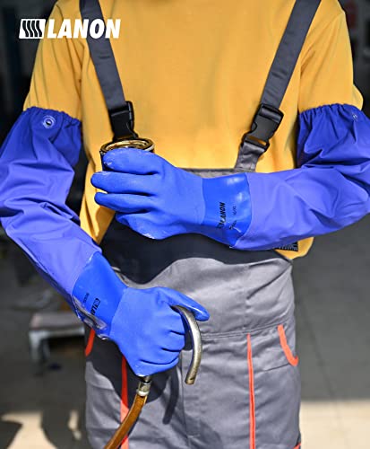 Lanon 26" Elbow Length Pvc Chemical Resistant Gloves, Heavy-Duty Long Rubber Gloves, Acid, Alkali & Oil Protection, Large #TOP6